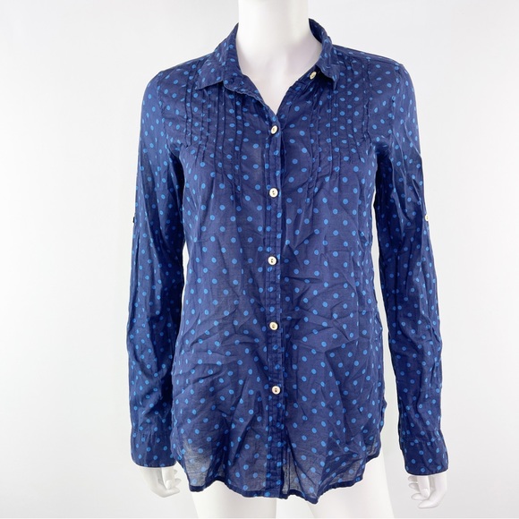 Birds Of Paradis by Trovata Women's Navy Blue Polka Dot Long Sleeve Shirt Size S - Picture 2 of 11